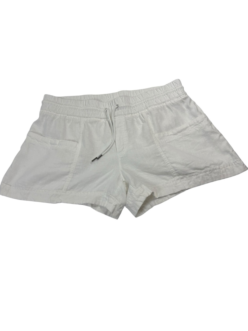 Athleta Cabo Linen 4” Shorts White 100% Linen Drawstring Casual Comfy Size 16 - Picture 3 of 10